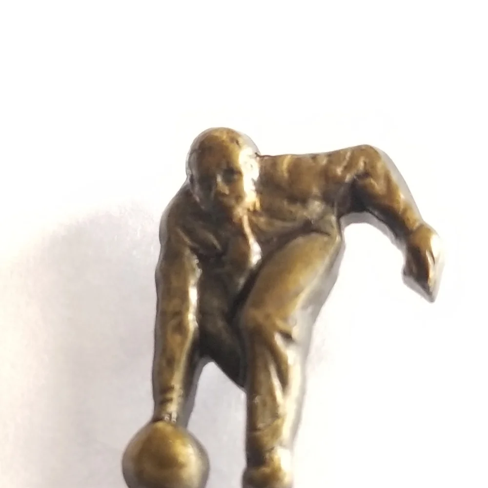 Vintage bowler pin tiny bowling man bronze - gold tone bowl brooch